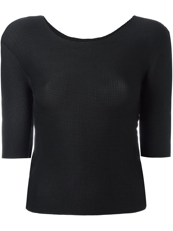 Issey Miyake Cauliflower Three Quarter Sleeves T-shirt, Women's, Black, Polyester