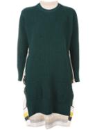Sacai Calligraphy Embroidered Knitted Dress, Women's, Size: 2, Green, Cotton/polyester/cupro/wool