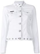 Philipp Plein Embroidered Denim Jacket, Women's, Size: Medium, White, Cotton/spandex/elastane/feather/pvc