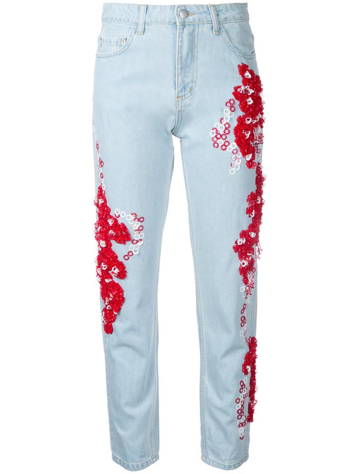 Dalood - Embroidered Straight Jeans - Women - Cotton - 36, Blue, Cotton