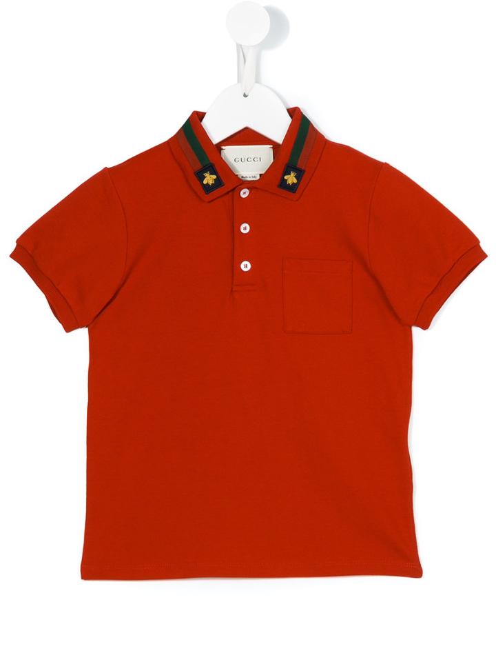 Gucci Kids Gg Web Bee Collar Polo Shirt, Boy's, Size: 12 Yrs, Red