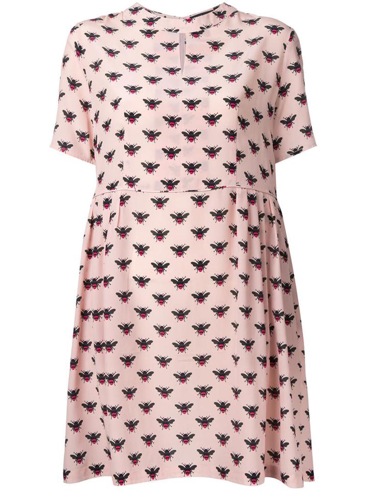 Markus Lupfer Bee Print Flared Dress, Women's, Size: Medium, Pink/purple, Silk