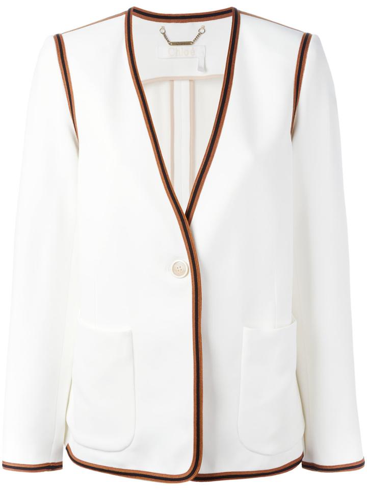 Chloé Ribbon Trim Blazer - White