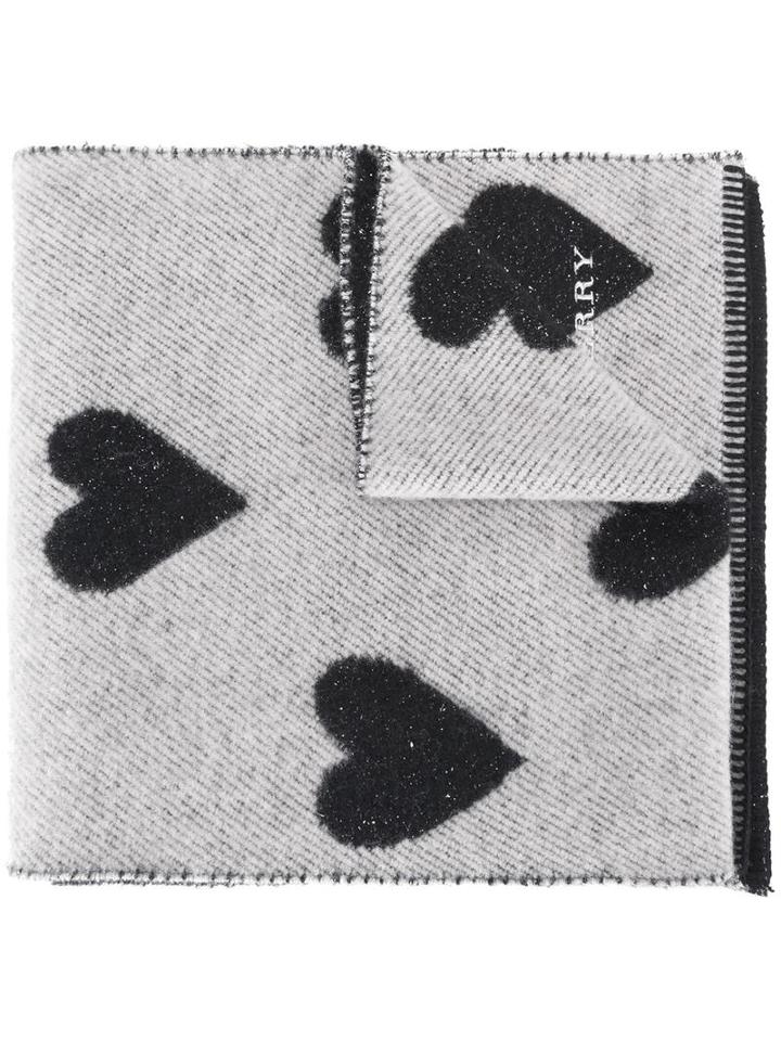 Burberry Heart Print Scarf, Women's, Grey, Wool/cashmere/polyester