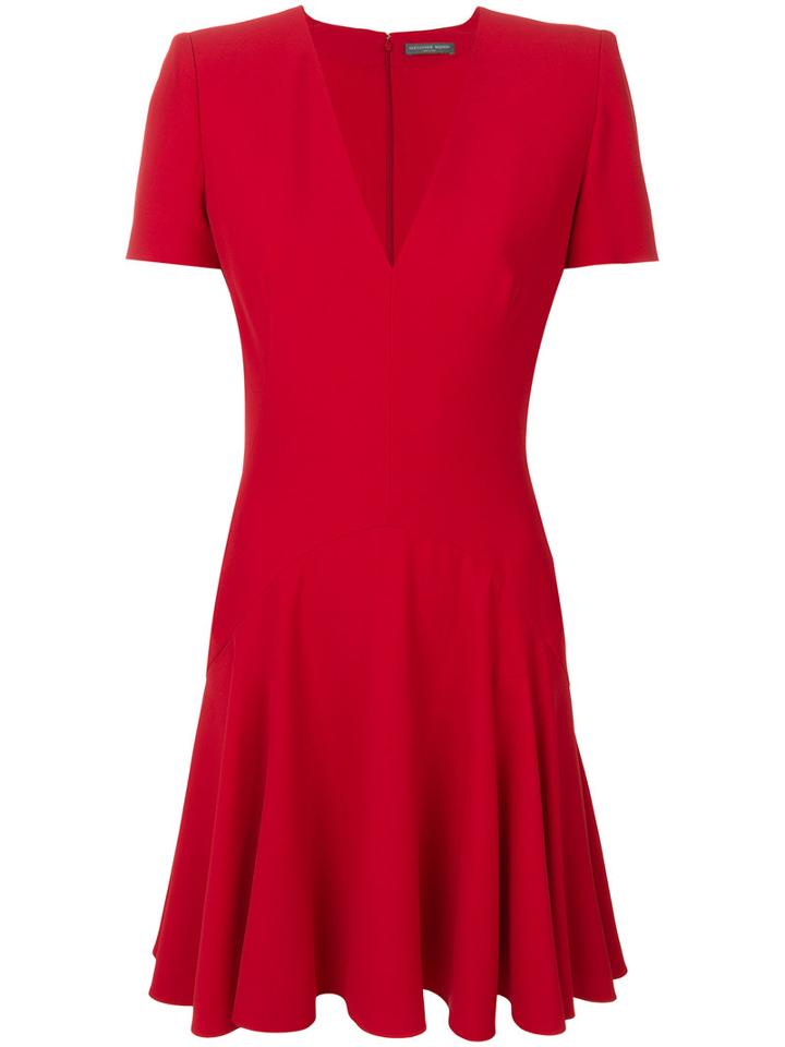 Alexander Mcqueen - V-neck Dress - Women - Silk/acetate/viscose - 42, Red, Silk/acetate/viscose