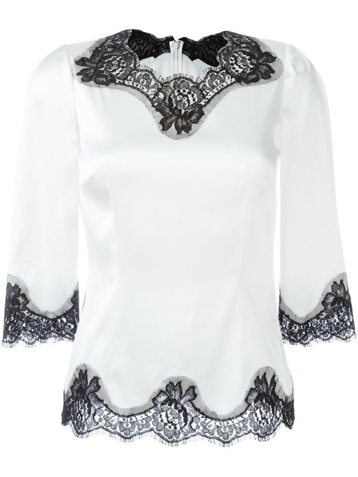 Dolce & Gabbana Lace Detail Blouse, Women's, Size: 38, White, Silk/cotton/polyamide/spandex/elastane