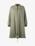 Army Yves Salomon Reversible Long Bombercoat, Women's, Size: 36, Green, Cotton/rabbit Fur/polyester