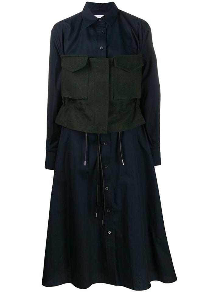 Sacai Contrast Waist Shirt Dress - Blue