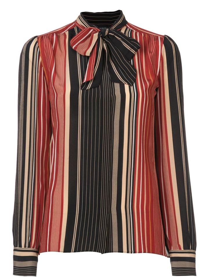 Giambattista Valli Pussy Bow Striped Blouse - Black