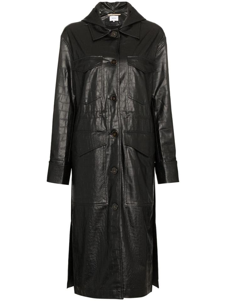 Nanushka Gus Single Breasted Faux Crocodile Skin Coat - Black