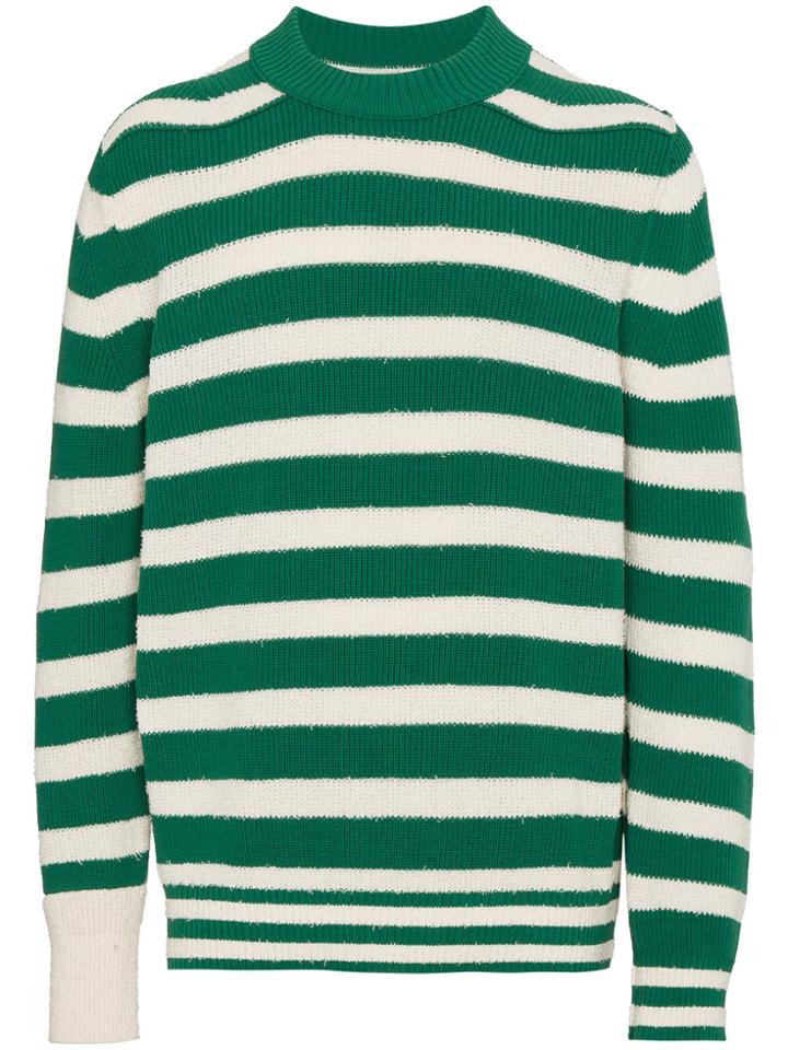 Sacai Striped Sweater With Asymmetric Sleeves - Green