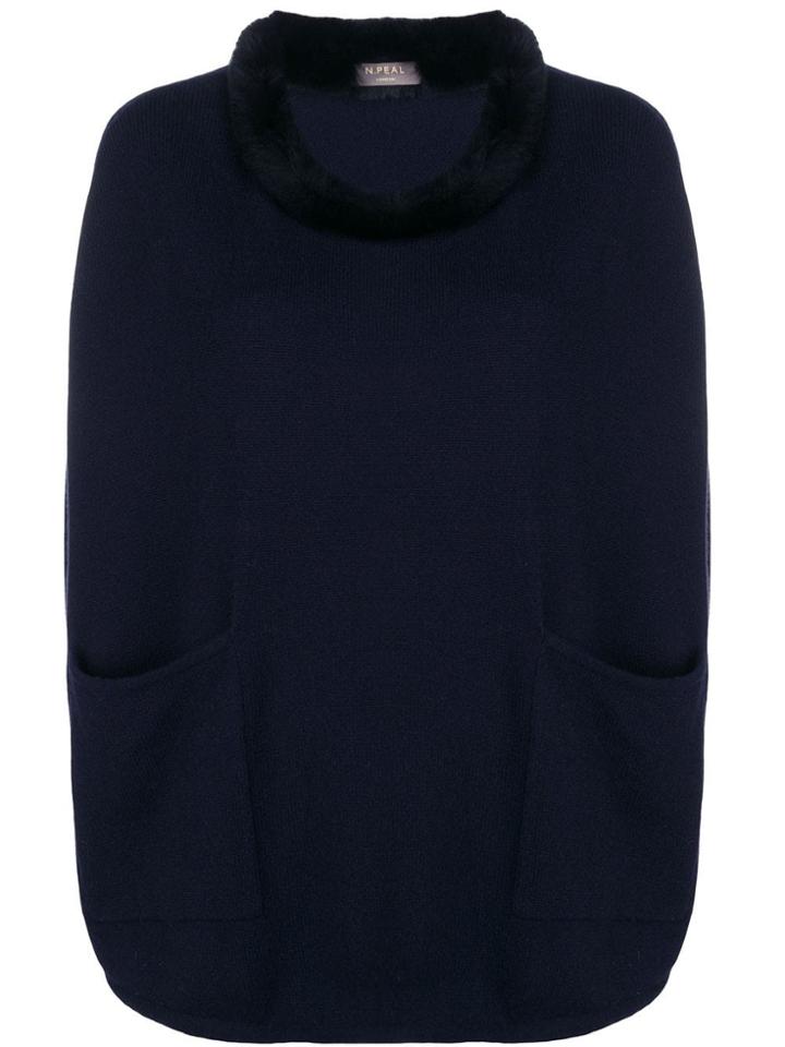N.peal Rabbit Fur Trim Poncho - Blue