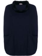 N.peal Rabbit Fur Trim Poncho - Blue