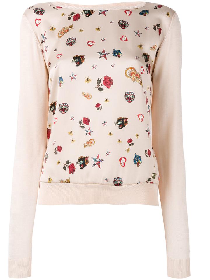 Cavalli Class - Printed Sweatshirt - Women - Silk/viscose - 42, Nude/neutrals, Silk/viscose