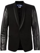 Junya Watanabe Comme Des Garçons Man Leather Sleeve Tuxedo Blazer, Men's, Size: Large, Black, Leather/acrylic/wool