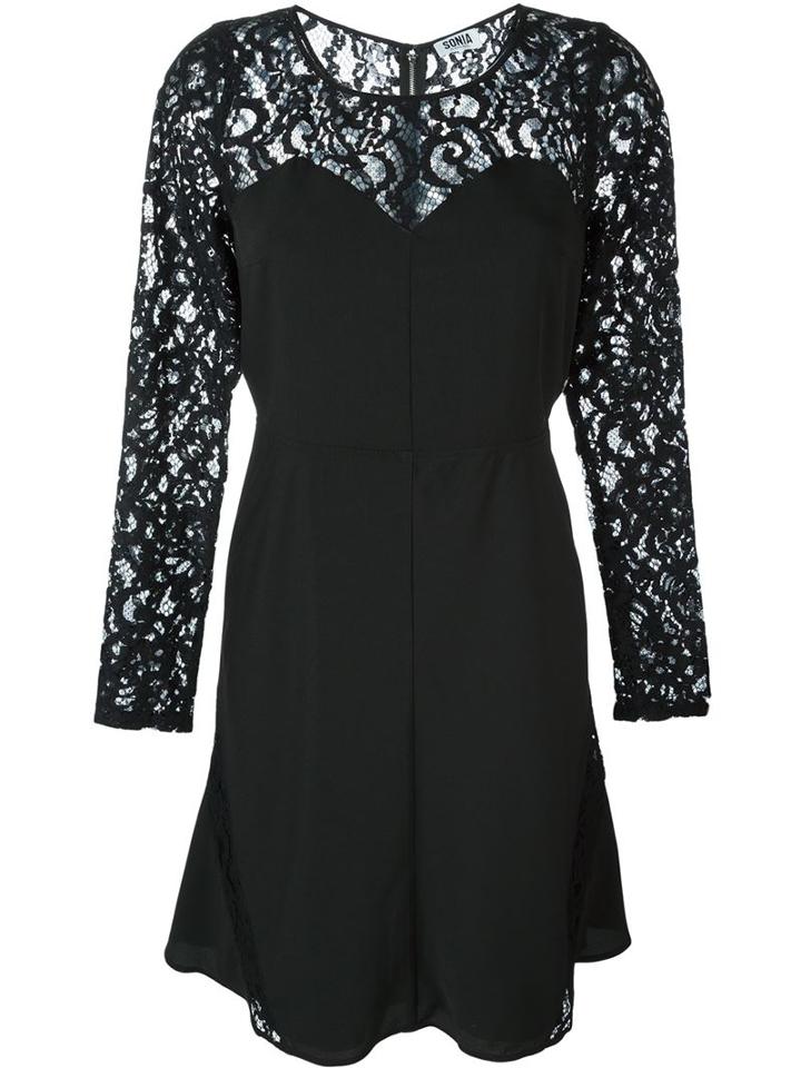 Sonia By Sonia Rykiel Laced Sleeves Flare Dress, Women's, Size: 38, Black, Polyester/cotton/polyamide/viscose