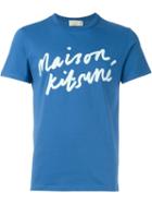 Maison Kitsuné Logo Print T-shirt, Men's, Size: Small, Blue, Cotton