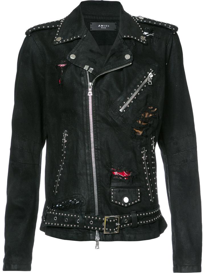 Amiri - Distressed Biker Jacket - Men - Silk/cotton/tencel - L, Black, Silk/cotton/tencel