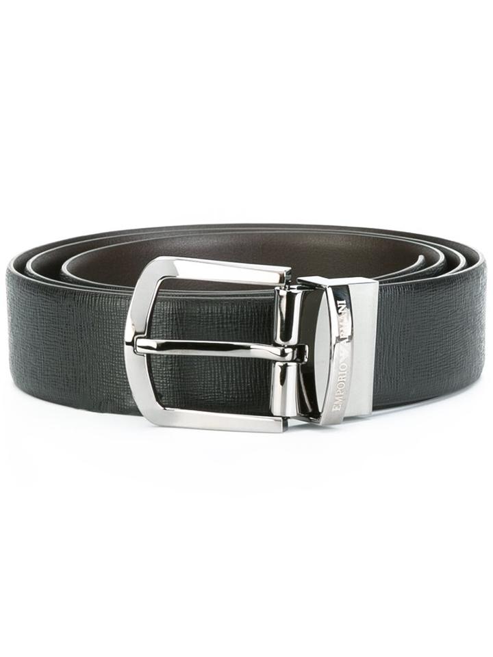 Emporio Armani Textured Belt, Men's, Black, Calf Leather