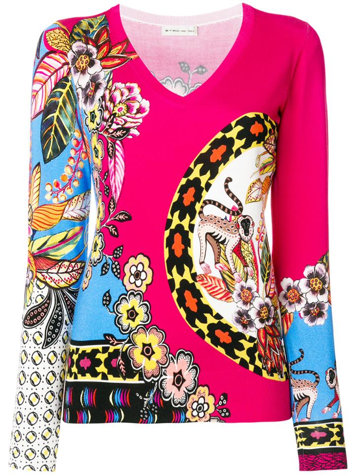 Etro Patterned V-neck Jumper - Pink & Purple