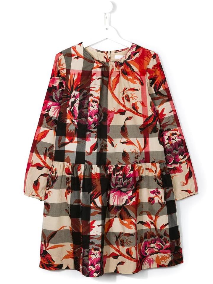 Burberry Kids Peony Rose (pink) Print Check Dress, Girl's, Size: 14 Yrs
