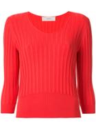 Cyclas Striped Panel Sweater - Red