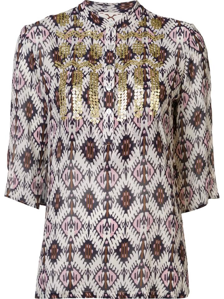 Figue 'jasmine' Ikat Print Embellished Tunic Top, Women's, Size: Medium, Silk