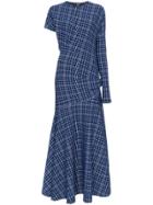 Calvin Klein 205w39nyc Single Sleeve Check Asymmetric Dress - Blue