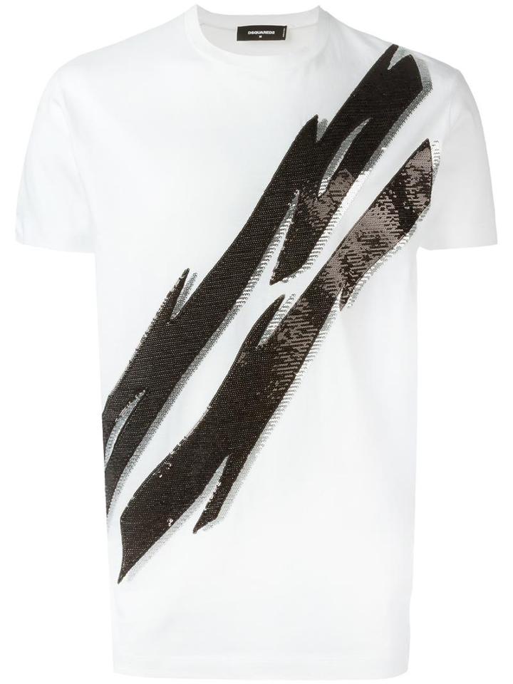 Dsquared2 Tiger Flash Sequinned T-shirt, Men's, Size: Large, White, Cotton/polyester