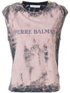 Pierre Balmain Tie Dye Logo Cap Sleeve Tee - Pink & Purple