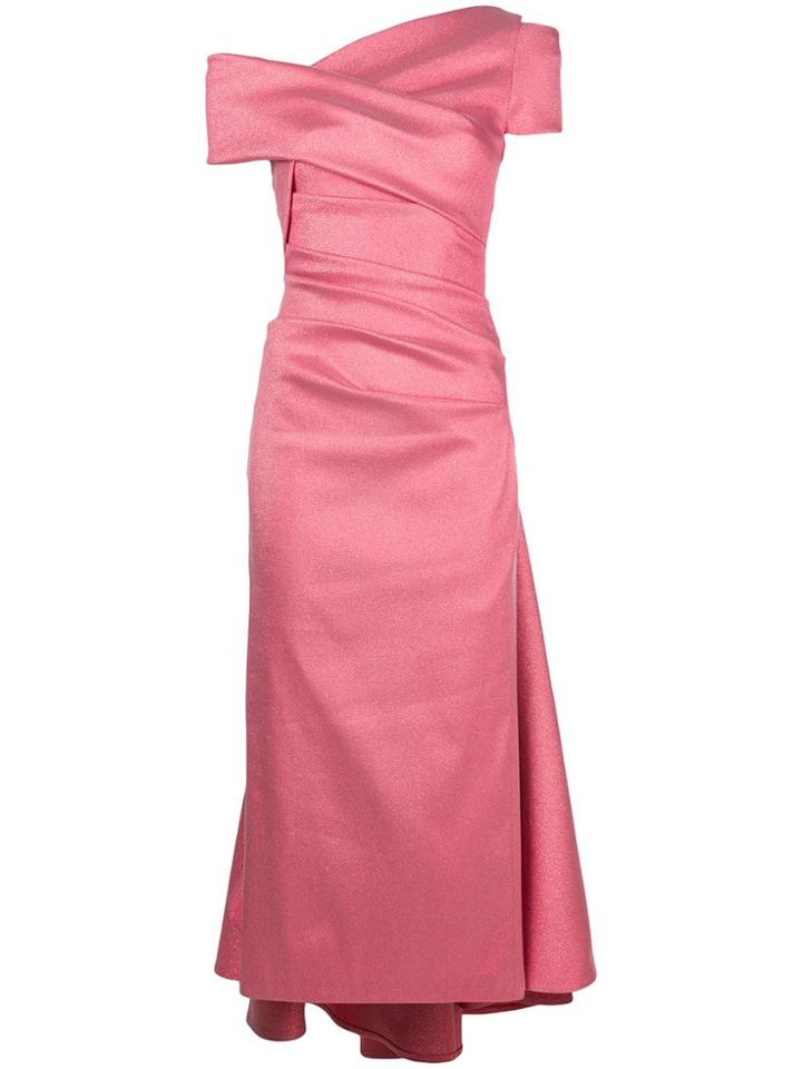 Talbot Runhof Lamé Off Shoulder Dress - Pink