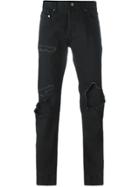 Saint Laurent Distressed Straight Leg Jeans - Black