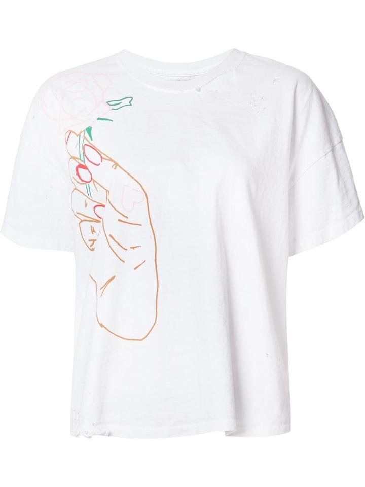 The Squad Distressed Rose Print T-shirt, Women's, Size: Xs, White, Cotton