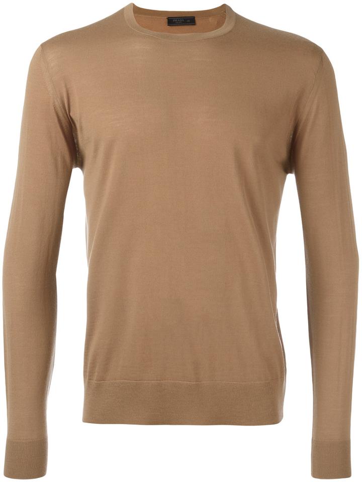 Prada Crew Neck Jumper, Men's, Size: 48, Brown, Virgin Wool