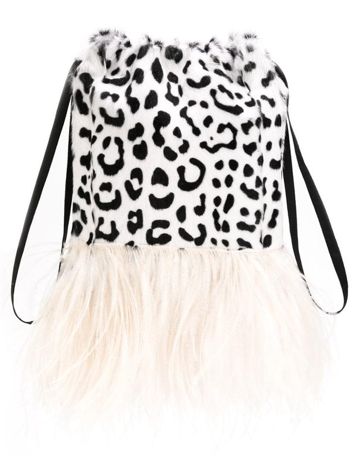Simonetta Ravizza Furrissima Fringed Drawstring Bag - White