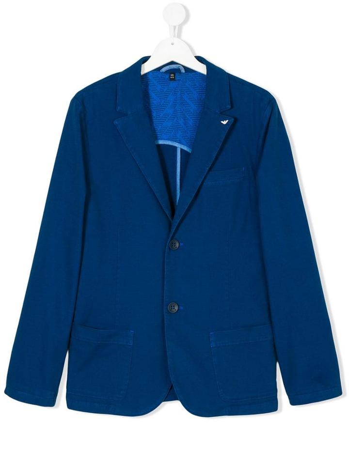Emporio Armani Kids Teen Logo Pin Lapel Blazer - Blue