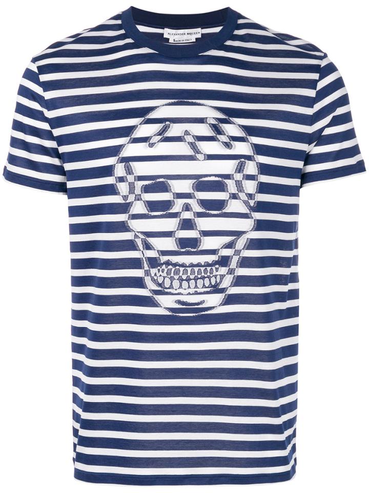 Alexander Mcqueen Striped Skull T-shirt - Blue
