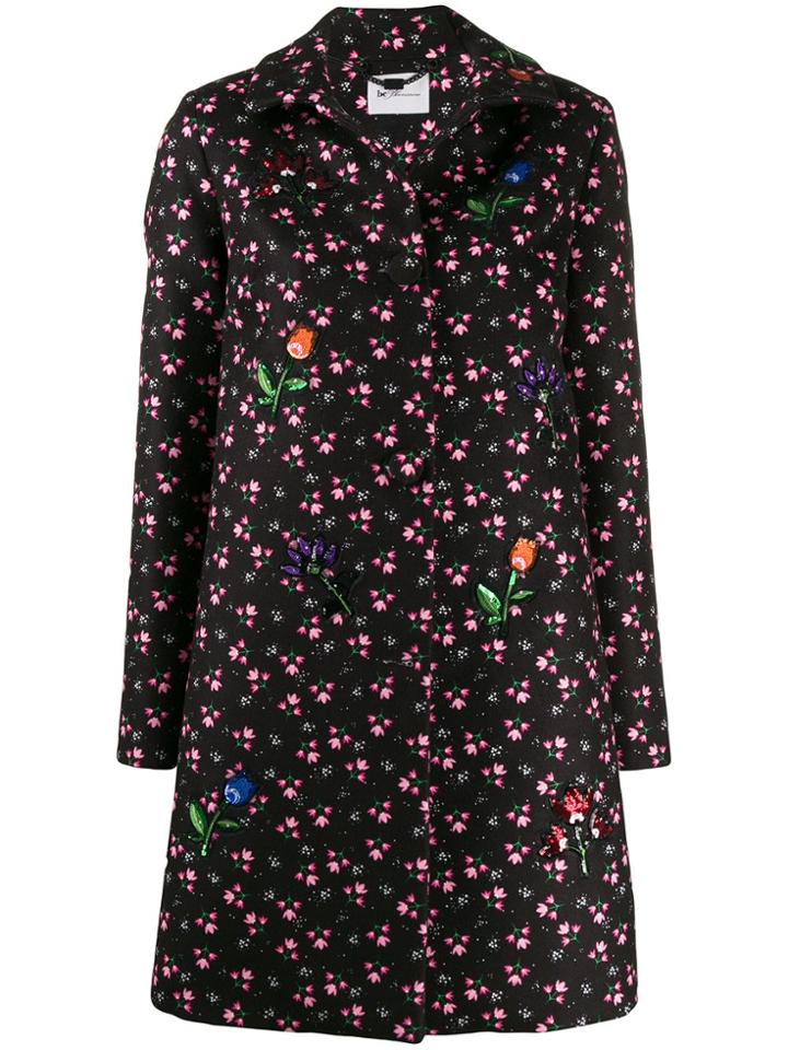 Be Blumarine Sequine-embellished Floral Coat - Black