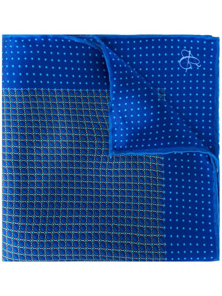 Canali Printed Pocket Handkerchief, Blue, Silk