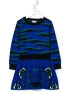 Kenzo Kids 'tiger Stripes' Knitted Dress, Girl's, Size: 6 Yrs, Blue