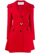 Valentino V Logo Belt Coat - Red