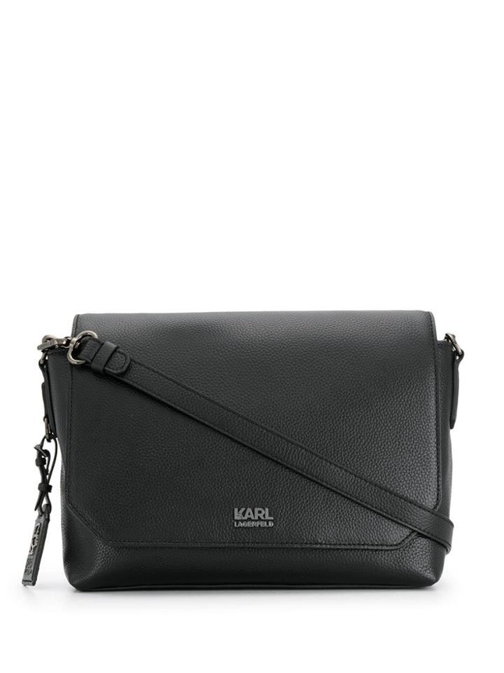 Karl Lagerfeld Logo Pebbled Shoulder Bag - Black