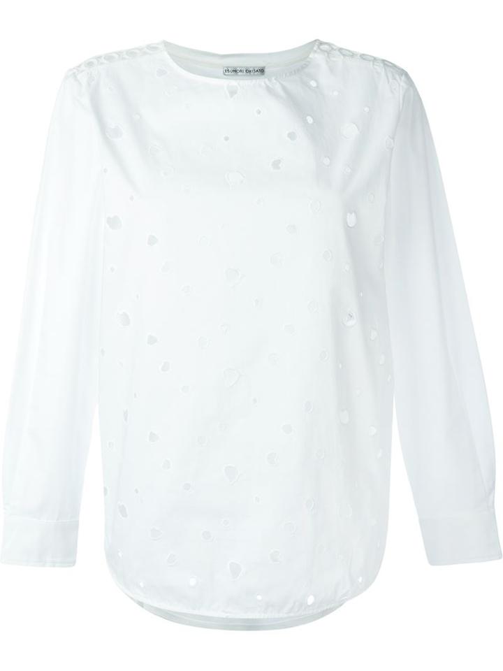 Tsumori Chisato Distressed Blouse, Women's, Size: 3, White, Cotton