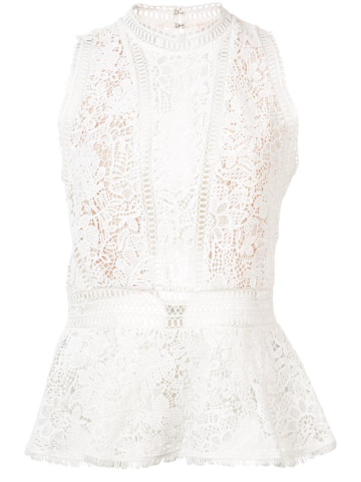 Rebecca Taylor Lace Detail Top, Women's, Size: 0, White, Cotton/polyester/spandex/elastane