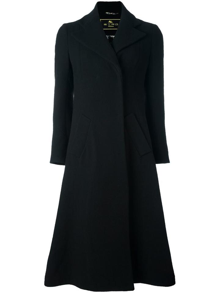 Etro Full Length Flare Coat, Women's, Size: 46, Black, Viscose/wool