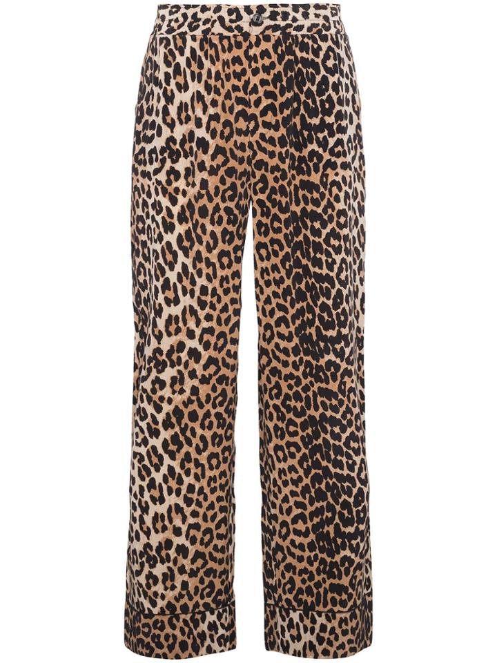Ganni Wool Leopard Print Trousers - Brown