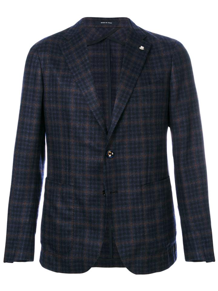 Tagliatore Plaid Button Up Blazer - Blue