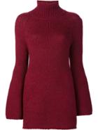 Rosetta Getty Bell Sleeve Turtleneck Sweater - Red