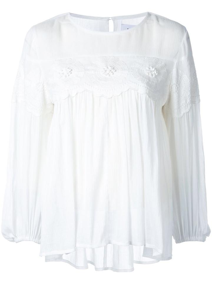 Muveil Macramé Panel Blouse, Women's, Size: 38, White, Cotton