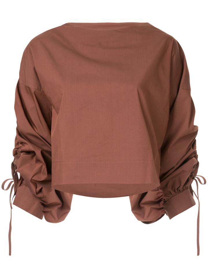 Aula Ruched Sleeve Top - Brown